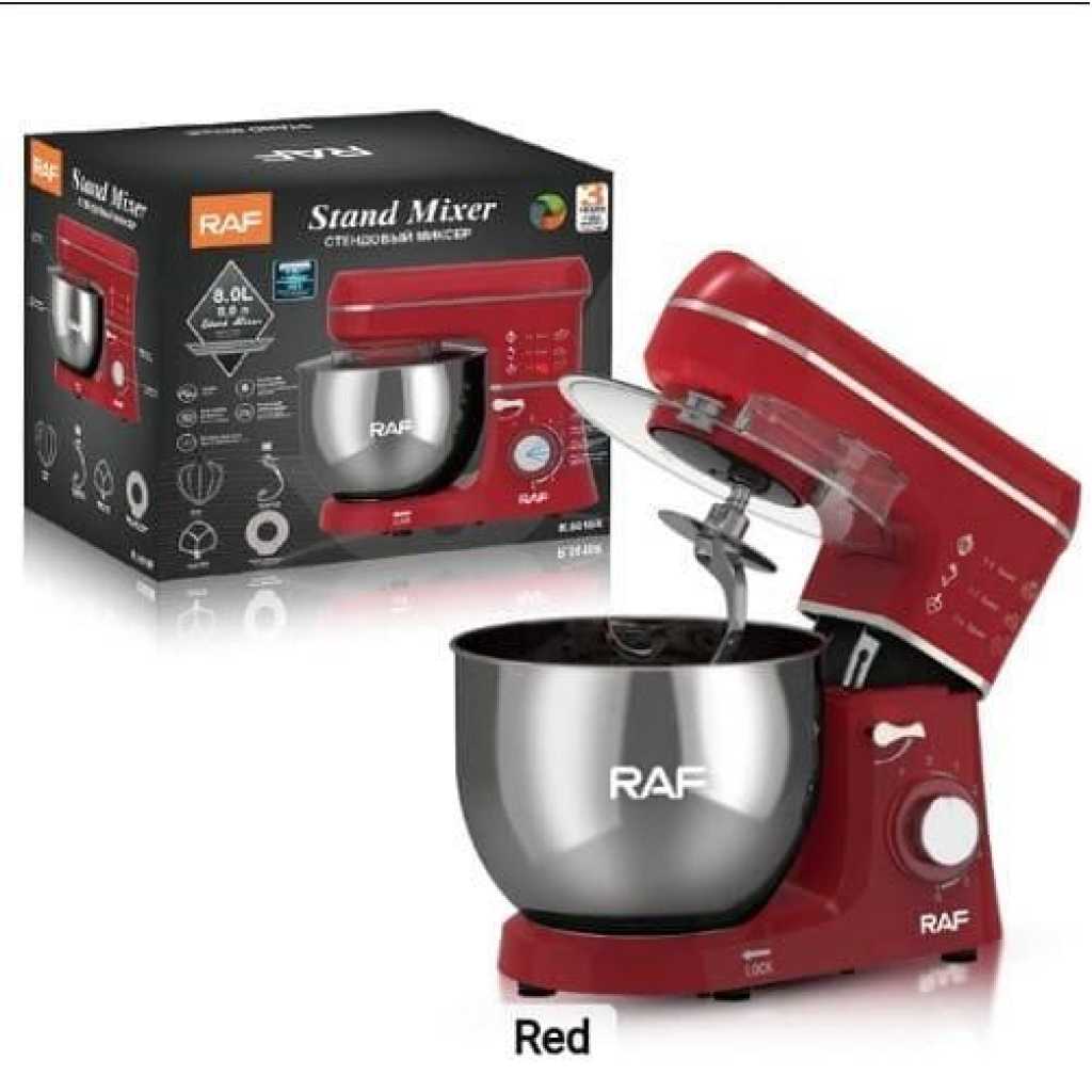 RAF 6-Speed Kitchen 8L Electric Food Stand Mixer Kneading Bread Dough Mixer- Multicolor