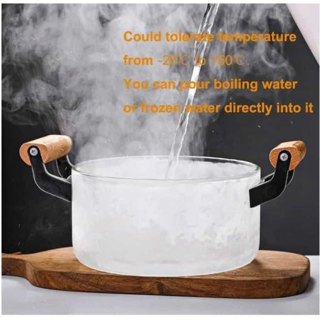 5Litre Glass Saucepan with Lid for Cooking Glass Pot Double Handles Stovetop for Cooking Milk, Pasta Baby Food Soup Multi-Purpose Glass Cooking StockPot and Kitchen Glassware Nonstick