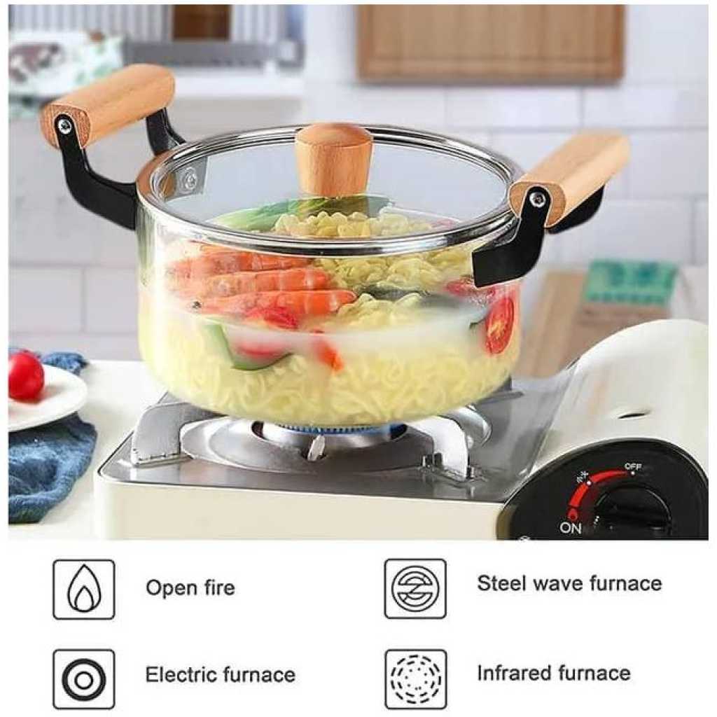 2.5L Soup Steam Pot Cooking Saucepan Glass Ramen Bowls Large Roasting Pan Induction Heater Clear Glass Bowls Household Cooking StockPot Kitchen Noodle Cookware