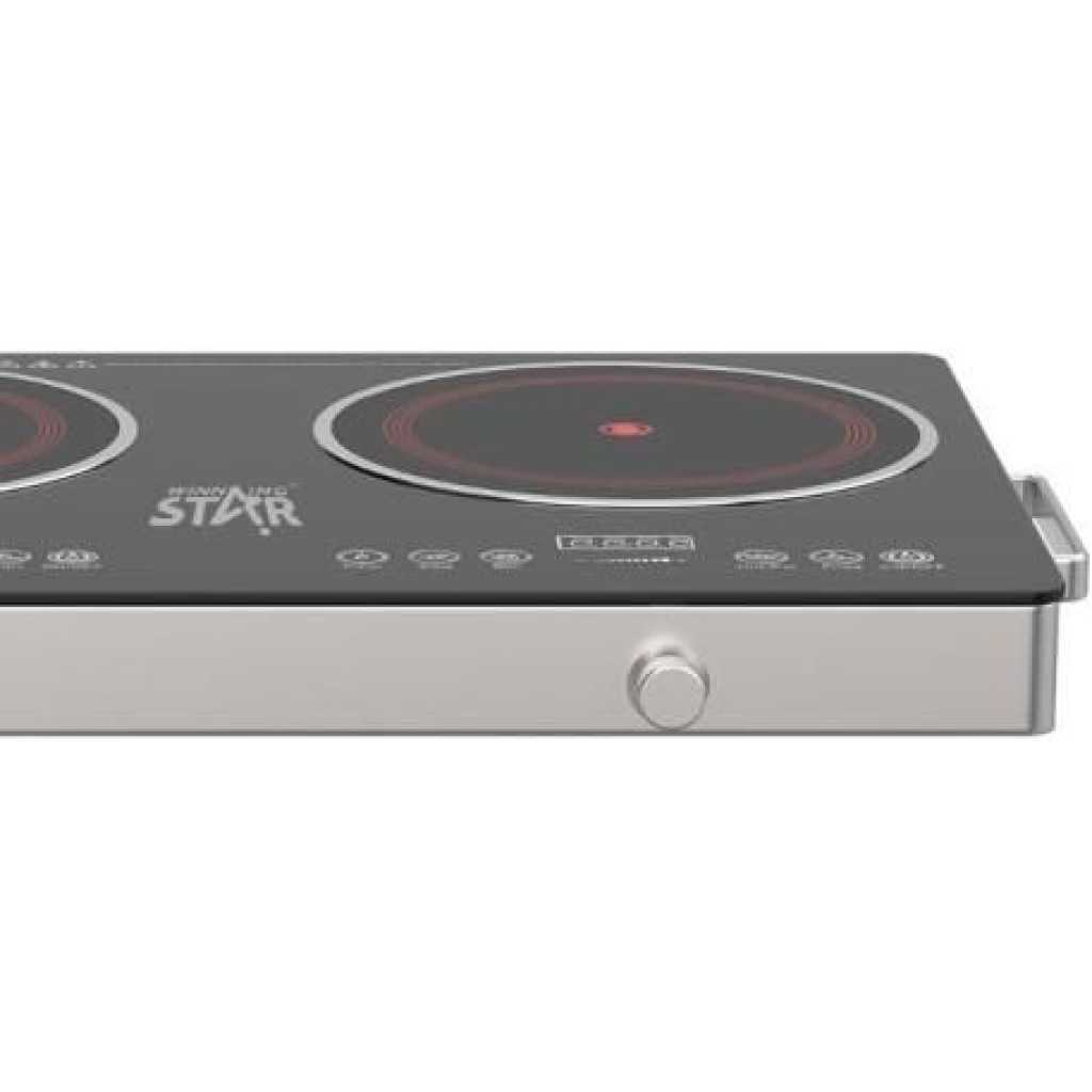 Winningstar Double Induction Cooker Inverter Infrared Cooker Portable Ceramic Glass Plate Sensor Touch & Knob Control, Black Crystal Panel, 120 Mins Timer, Safety Lock, Overheat Protection -Silver