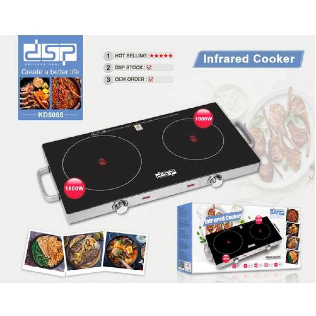 Dsp Double Seat Electric Infrared Cooker Induction Heater Ceramic Glass Plate LED Display Control Timer -Multicolor