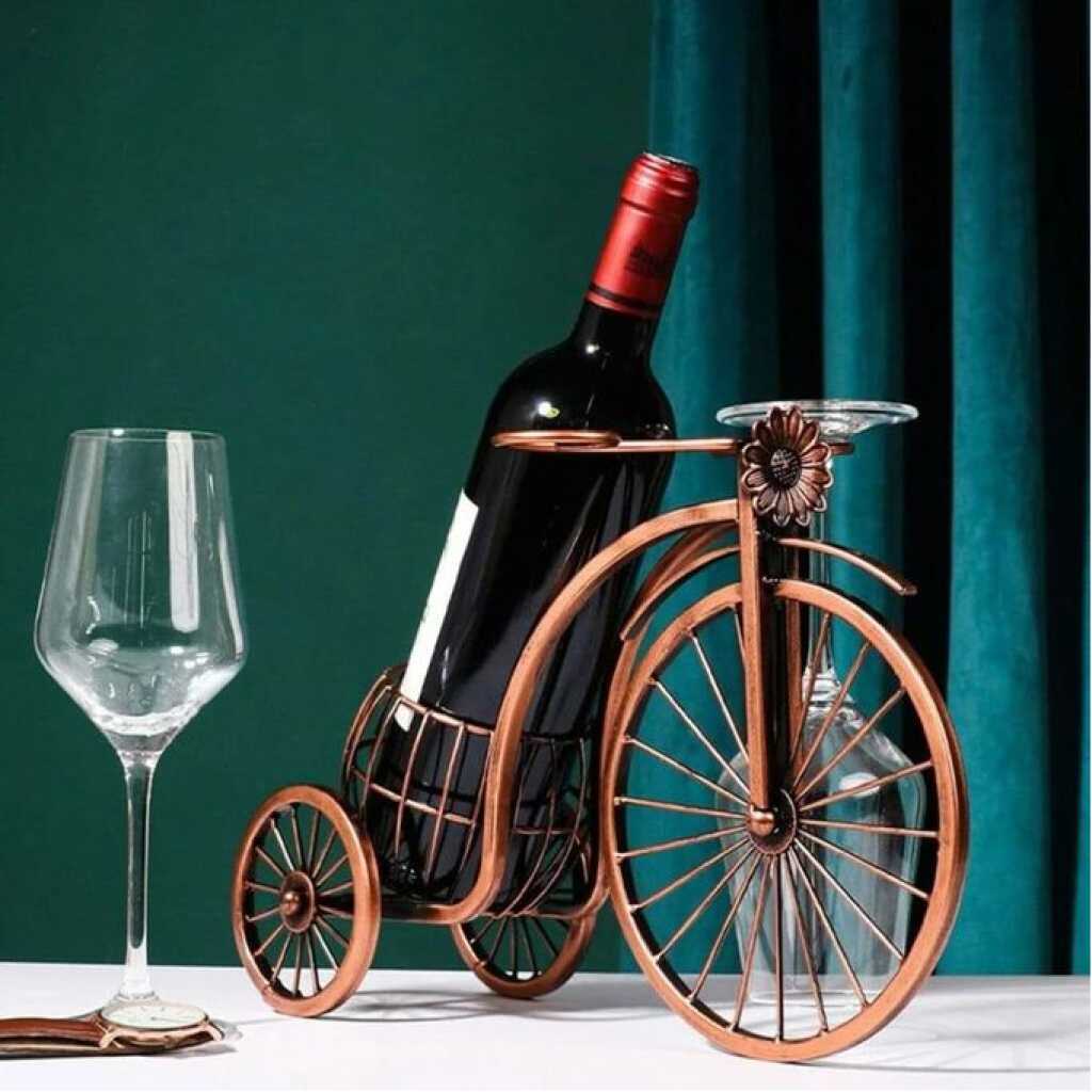 Vintage Metal Bicycle Wine Rack Holder Stand Free Standing Small Tabletop Bottle Holder Water and Wine Bottle Holder for Home Kitchen Dining Room