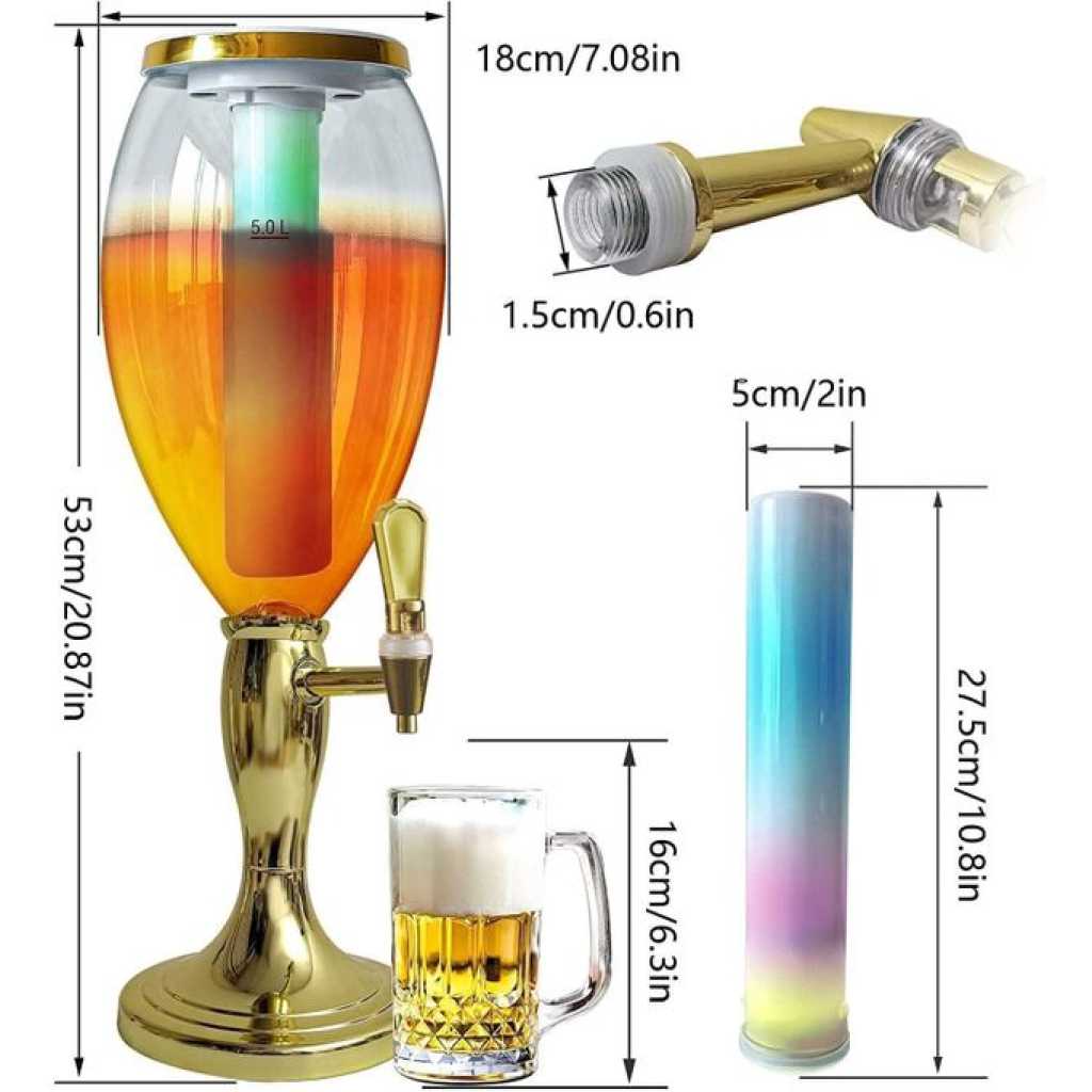 3L Beer Tower Dispenser, Tabletop Beer Tower with LED Lights,Tap And Removable Freeze Ice Tube, Durable Beverage Tower Dispenser Perfect for Party Home Bar Family Buffet Restaurant