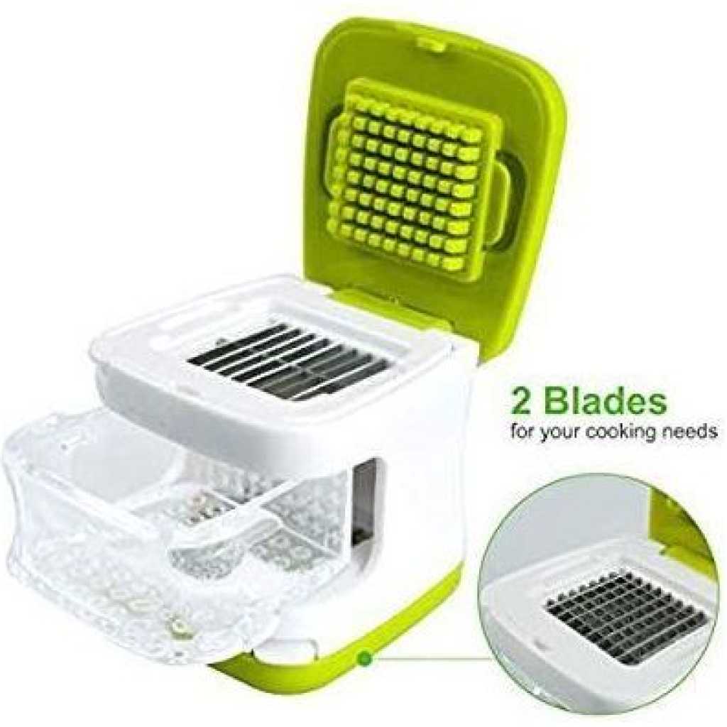 3 In 1 Onion Garlic Press Cube, Slicer, Chopper Peeler- White, Green