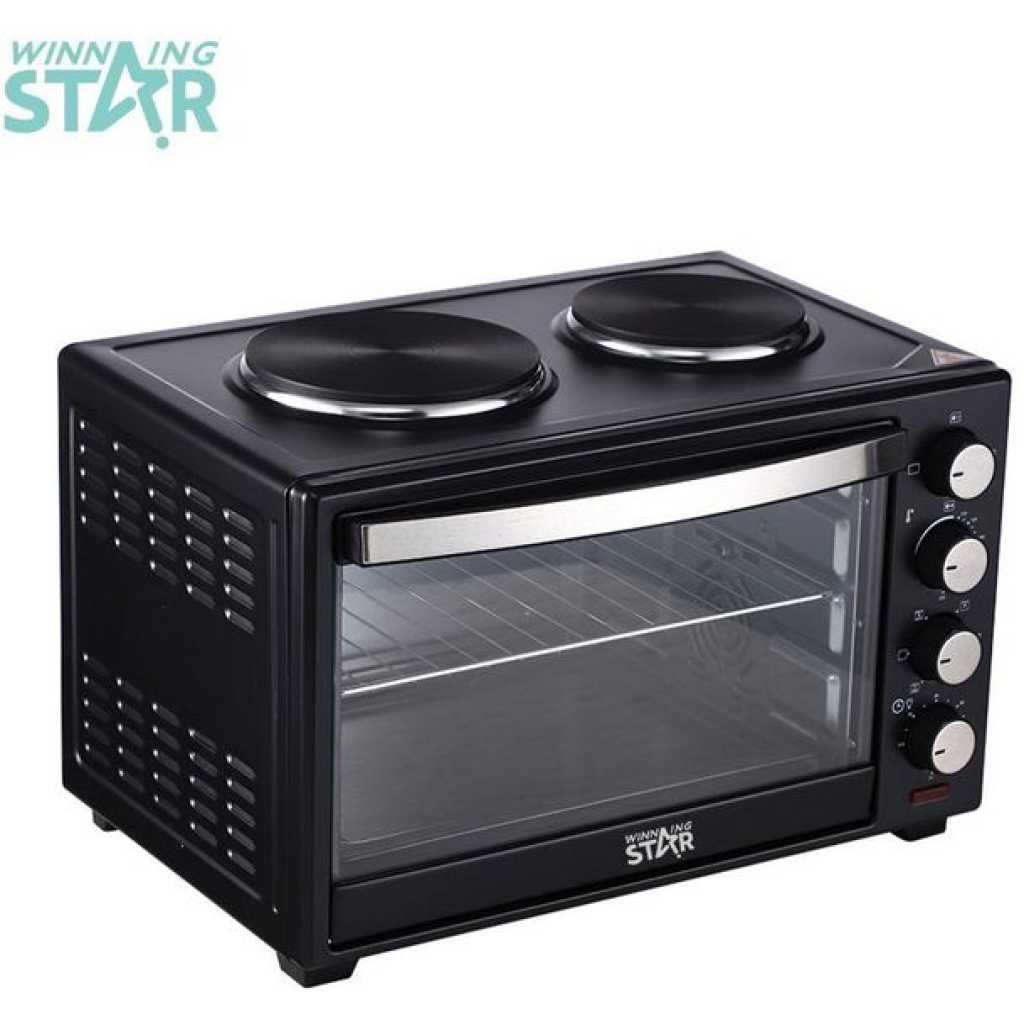 Winningstar 2 IN1 40Litres Baking Electric Oven Cooker With 2 Hot Plates- Black