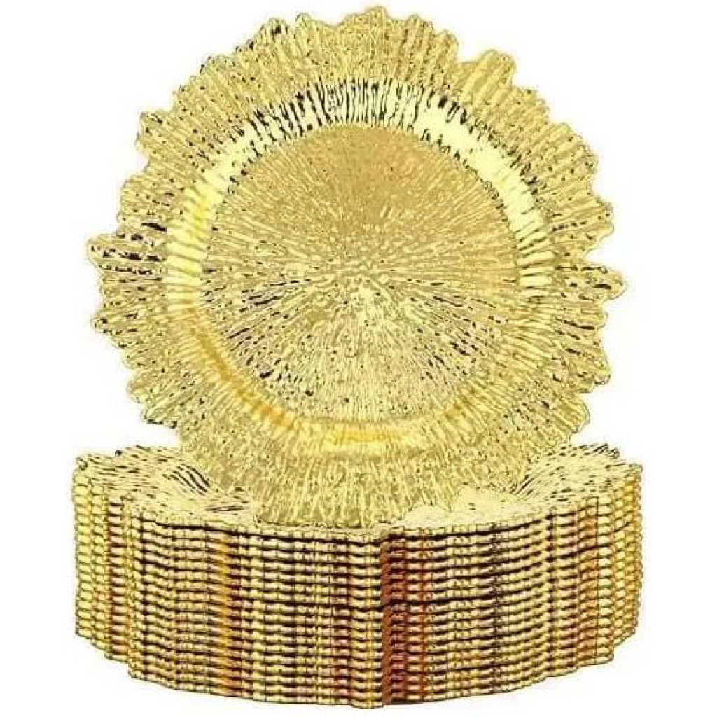 12 Pieces Of Reef Gold Charger Plates, Set of 6 Decorative Chargers for Dinner Plates Bulk for Wedding, Party, Holiday, Thanksgiving, Christmas Table Setting Gold