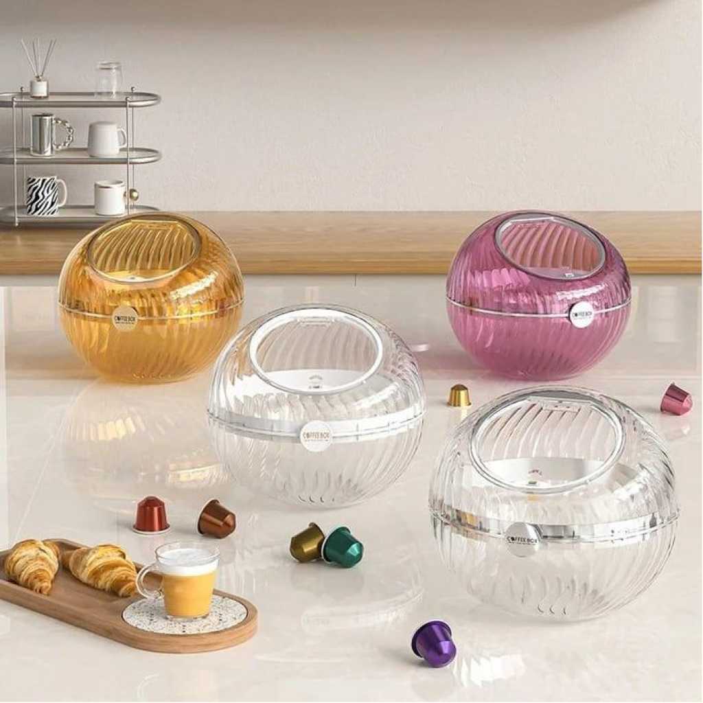 Transparent Spherical Coffee Capsule Holder Tabletop Storage Box Decorative Jar Organizer Candy Snack Pot With Lid For Sweeteners Sugar Packets Creamer