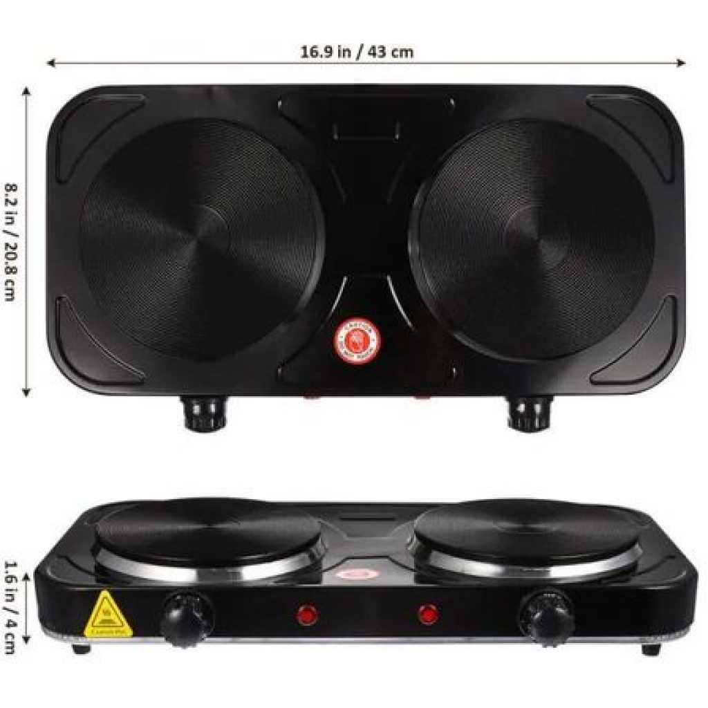 RAF Electric Ceramic Stove 1000+1000 Watts cooking hot plate with temperature control overheat protection electric cooker 2000 watts- Black