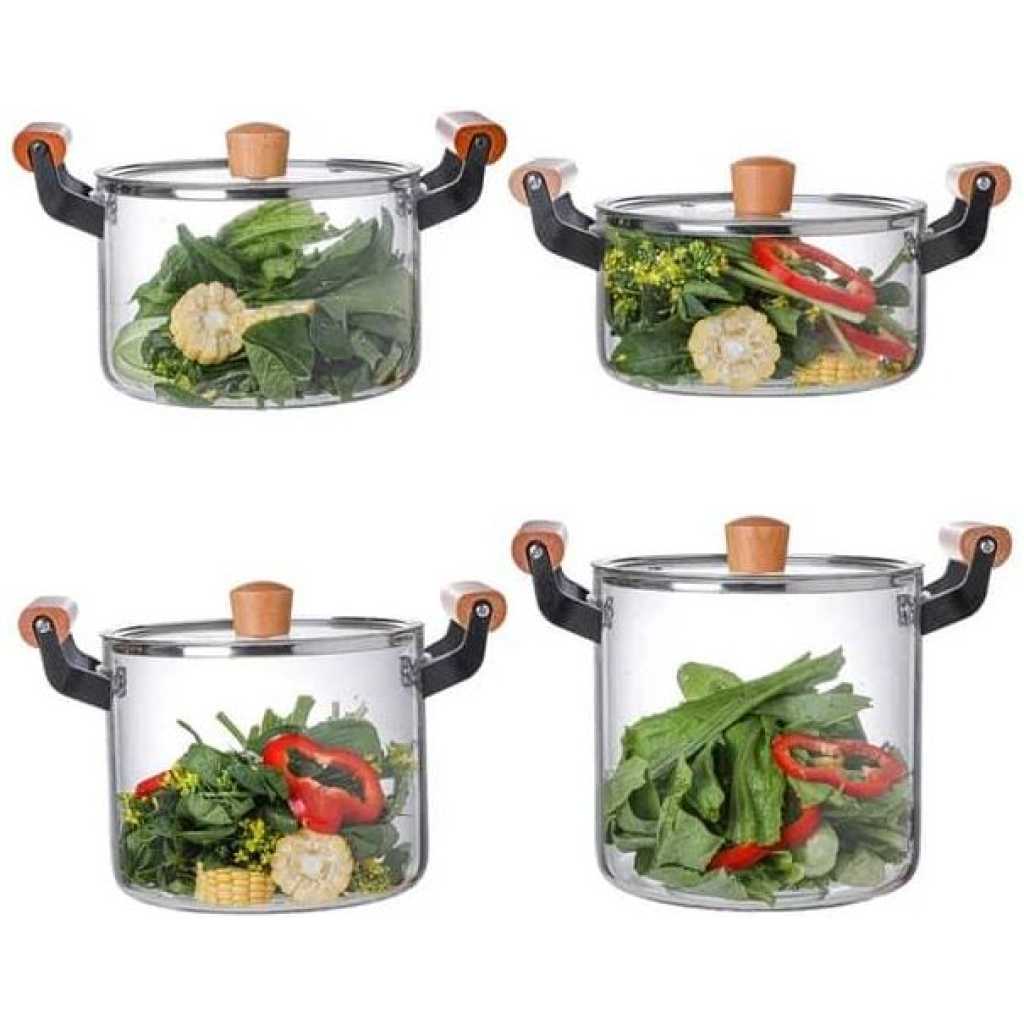 2.5L Soup Steam Pot Cooking Saucepan Glass Ramen Bowls Large Roasting Pan Induction Heater Clear Glass Bowls Household Cooking StockPot Kitchen Noodle Cookware