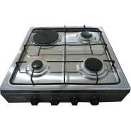 Blueflame Desktop Gas Cooker, 3 Gas + 1 Electric Plate, Auto Ignition, Combo Cooktop - Inox