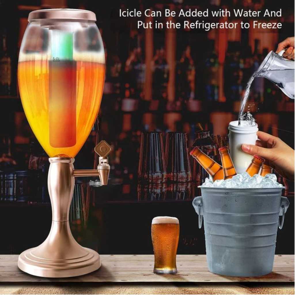 3L Beer Tower Dispenser, Tabletop Beer Tower with LED Lights,Tap And Removable Freeze Ice Tube, Durable Beverage Tower Dispenser Perfect for Party Home Bar Family Buffet Restaurant