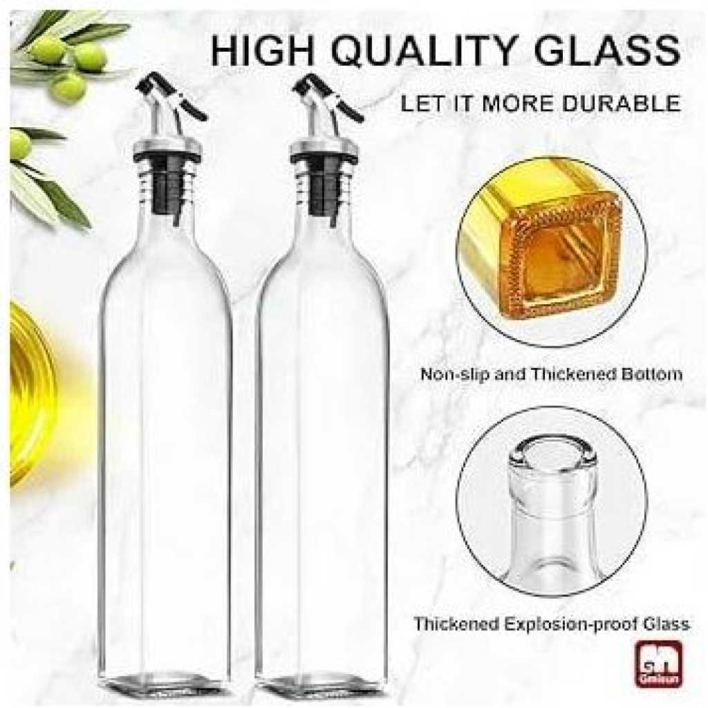 2 Pieces Of Glass Oil Dispenser Bottle 500 ml for Kitchen, Vinegar Olive Oil Dispenser Oil Bottle for Cooking, Clear Glass Oil Storage Bottle Transparent Pourers