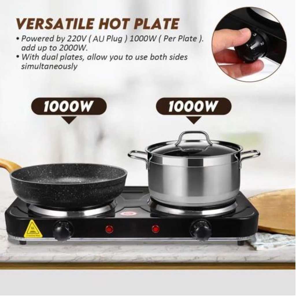 RAF Electric Ceramic Stove 1000+1000 Watts cooking hot plate with temperature control overheat protection electric cooker 2000 watts- Black