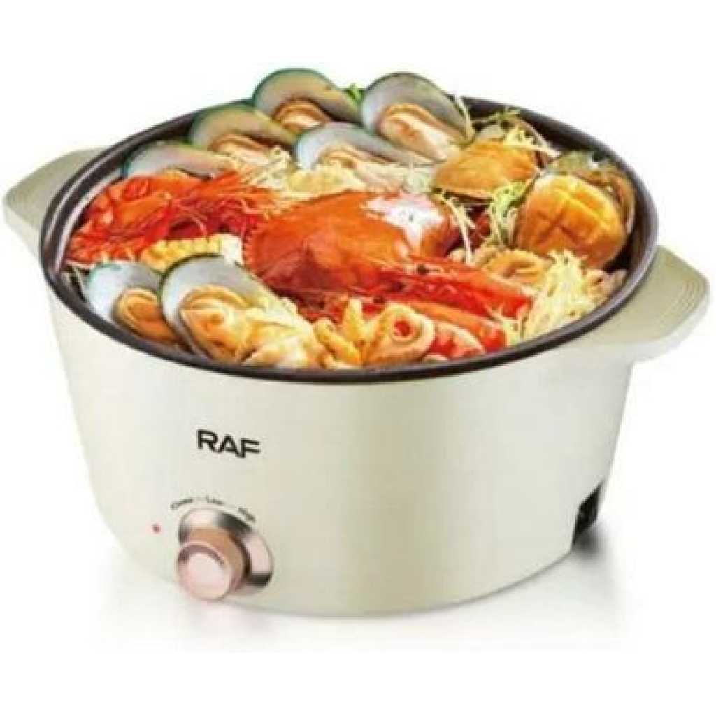 RAF 7 Plus 5 Litres Multipurpose Non-Stick Electric Hot Pot Stew Steamer Saucepan Frying Pan Cooker - Cream