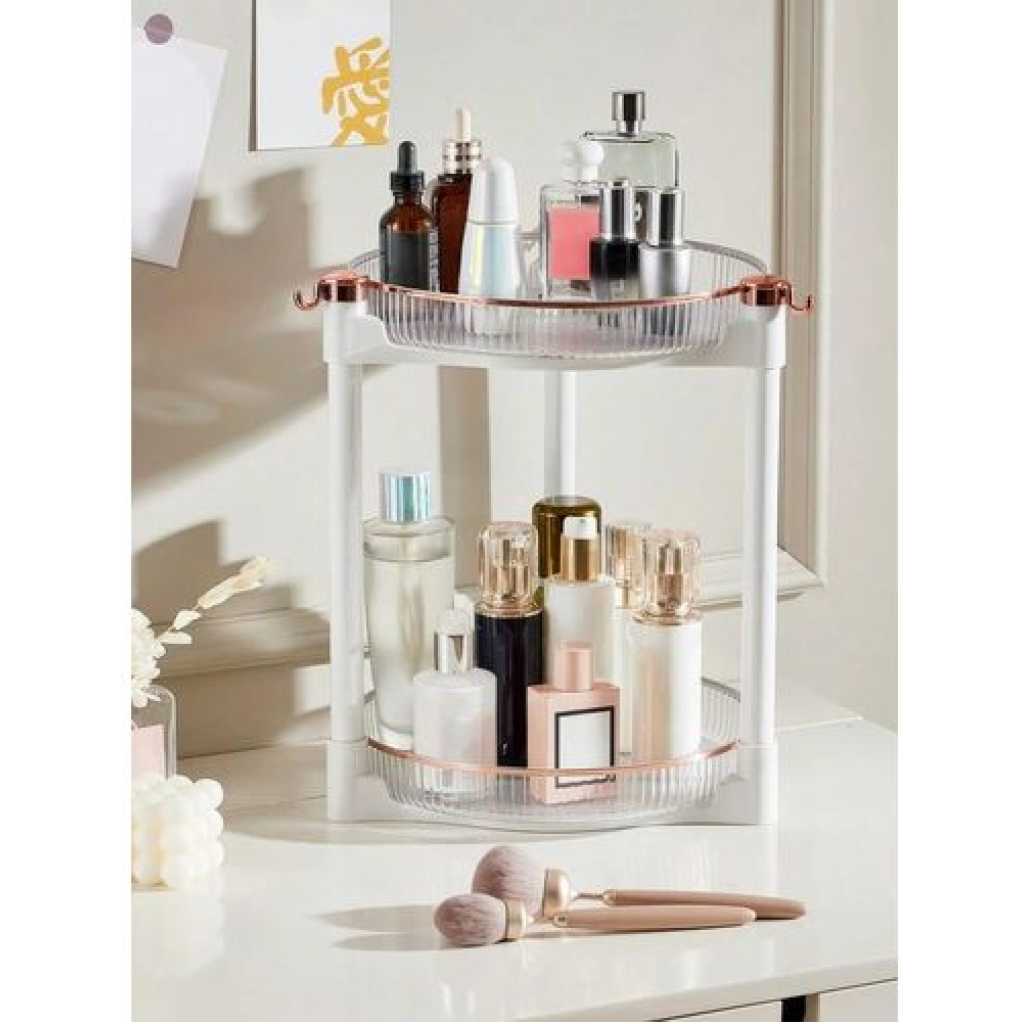 360° Rotating Storage Vanity Spinning Tray 3-tier Turntable Spice Rack Organizer Shelf Suitable For Kitchen Cabinet, Farmhouse Tiered Tray Decor, Fruit Snack - Makeup Cosmetics And Perfume Box Food Organizer, Bathroom Countertop Cabinet Table- Clear