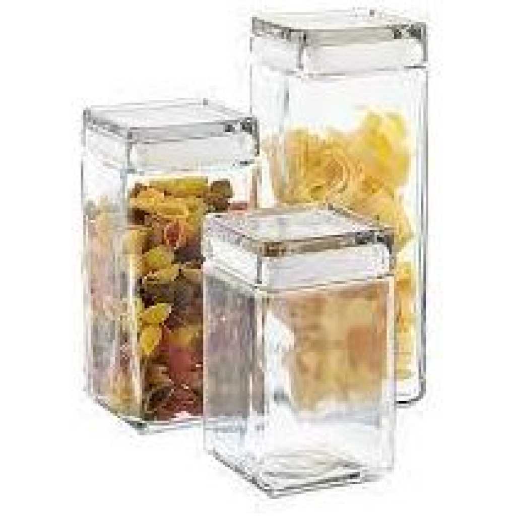 4 Piece Of Transparent Square Acrylic Storage Jars Stackable Clear Food Preserve Airtight Container With Lids Organizer Canisters