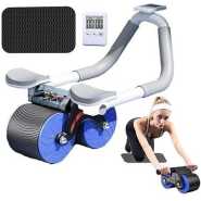 Automatic Rebound Abdominal Wheel With Timer, Adjustable Ab Roller with Elbow Support, Ab Workout Equipment Double Round Abdominal Exercise Roller with Knee Pads with Phone Holder Anulely Home Gym Fitness,