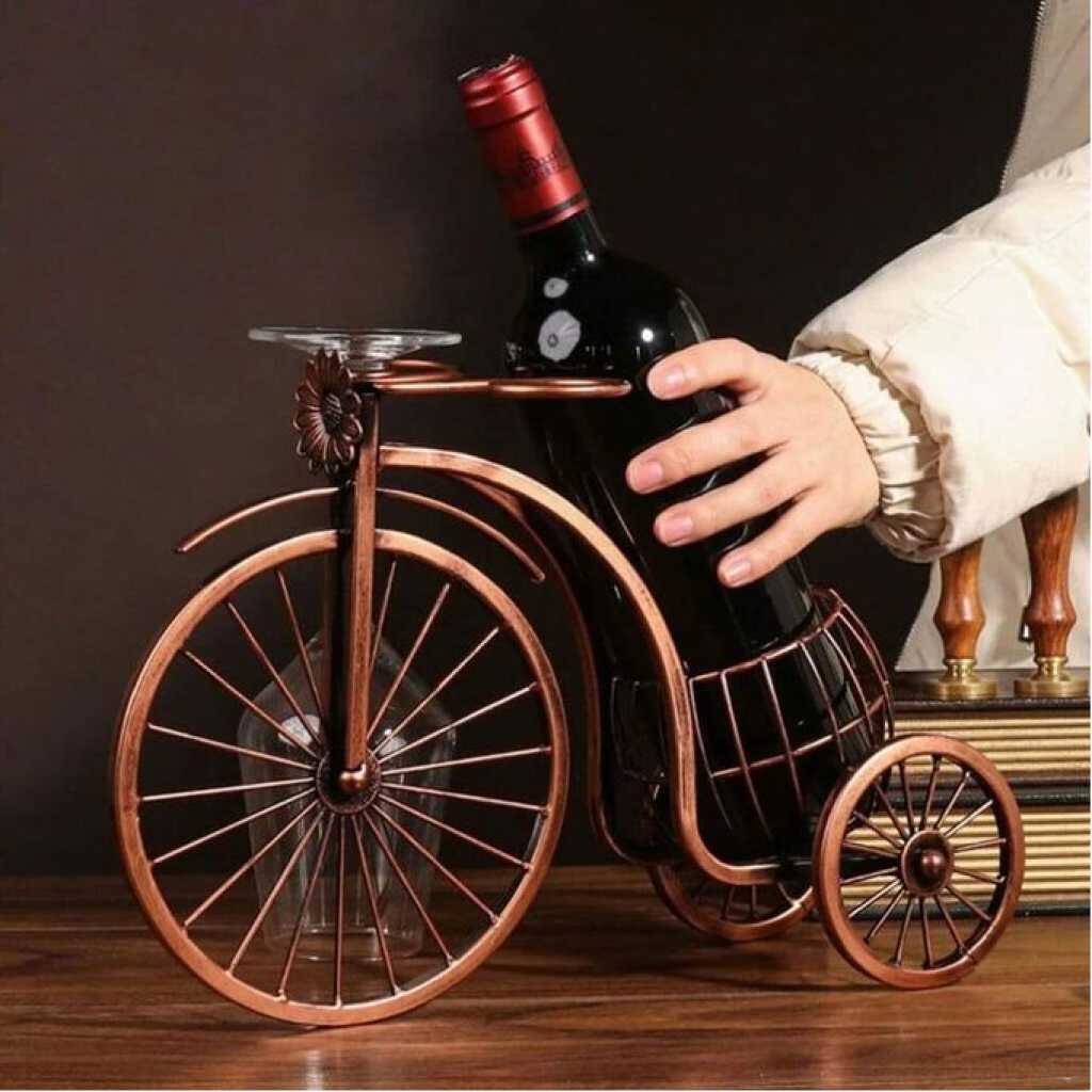 Vintage Metal Bicycle Wine Rack Holder Stand Free Standing Small Tabletop Bottle Holder Water and Wine Bottle Holder for Home Kitchen Dining Room