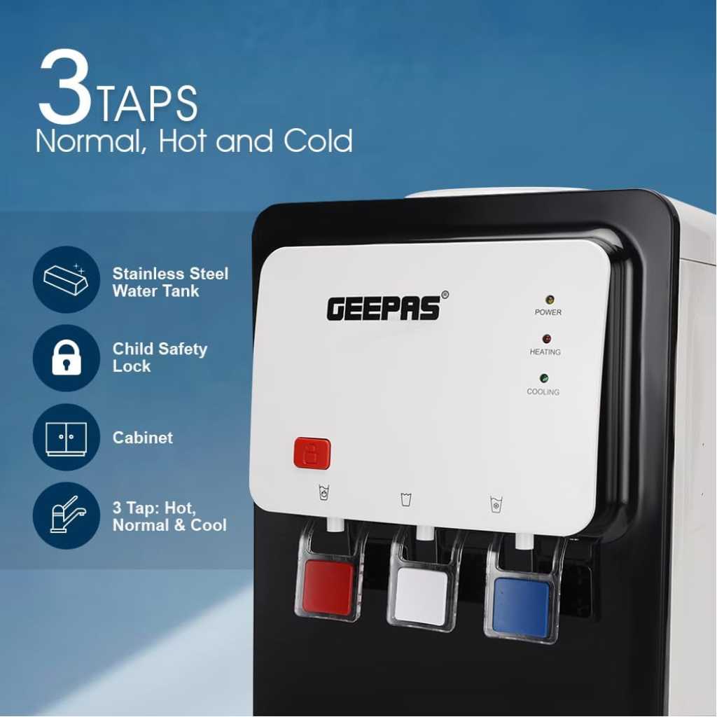 Geepas 3-Taps Top Load Water Dispenser with Bottom Cabinet GWD17019