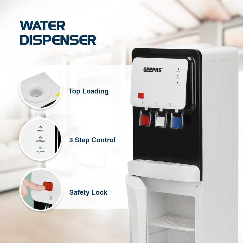 Geepas 3-Taps Top Load Water Dispenser with Bottom Cabinet GWD17019