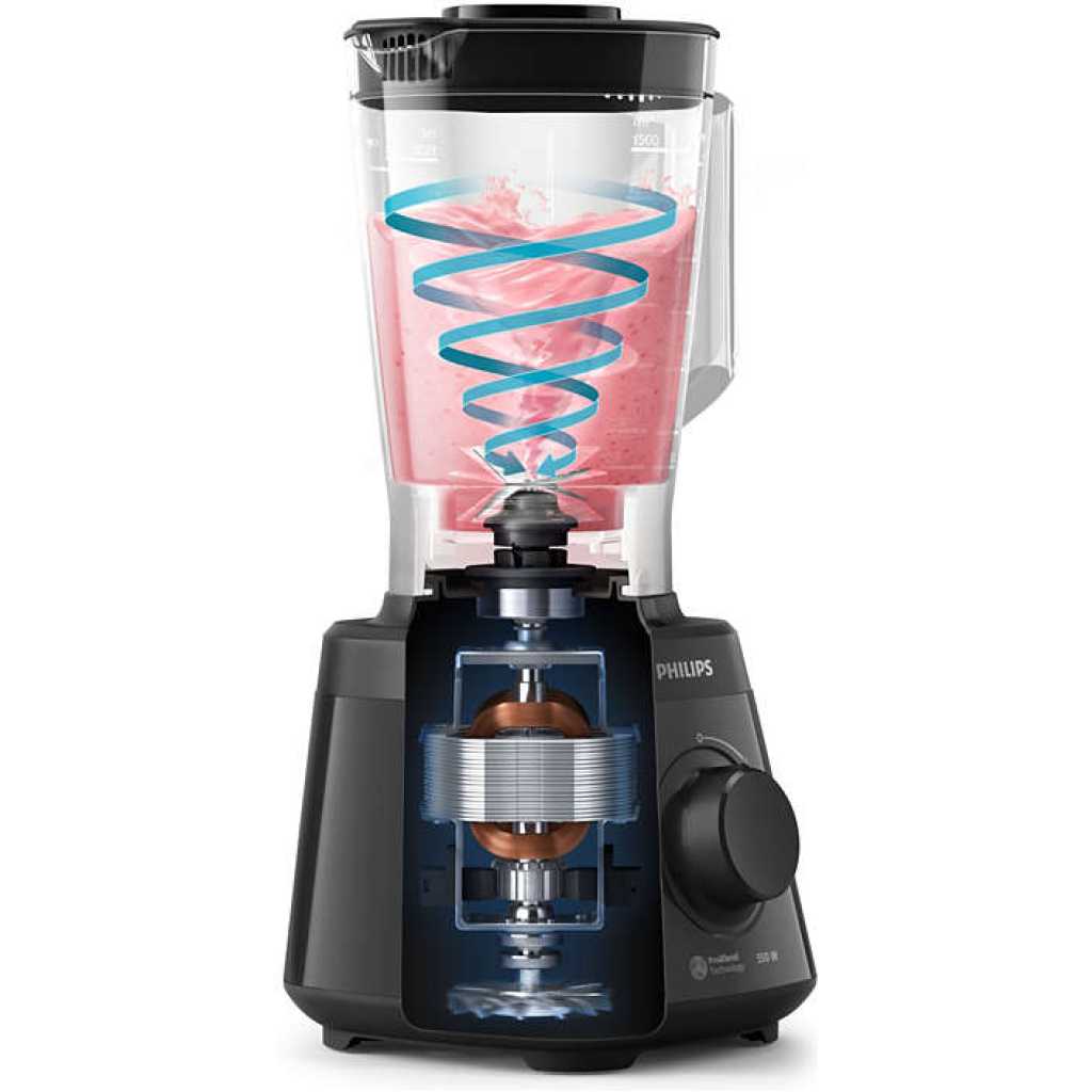 Philips Blender 3000 Series, ProBlend System, 2L Plastic Jar, 550W, 2 Speed Setting + Pulse, Black, HR2141/90