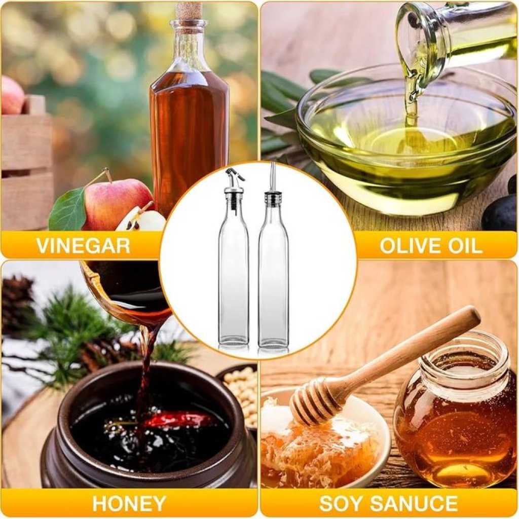 2 Pieces Of Glass Oil Dispenser Bottle 500 ml for Kitchen, Vinegar Olive Oil Dispenser Oil Bottle for Cooking, Clear Glass Oil Storage Bottle Transparent Pourers