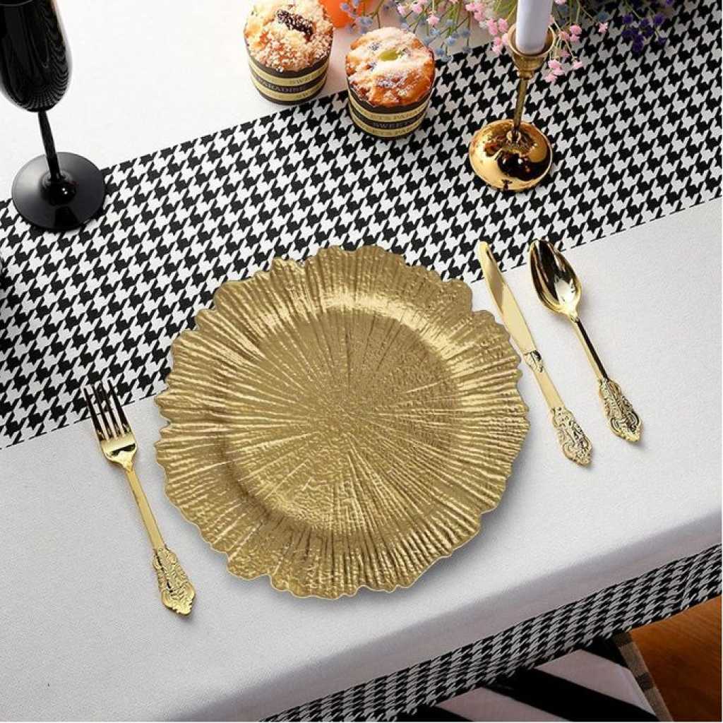 12 Pieces Of Reef Gold Charger Plates, Set of 6 Decorative Chargers for Dinner Plates Bulk for Wedding, Party, Holiday, Thanksgiving, Christmas Table Setting Gold