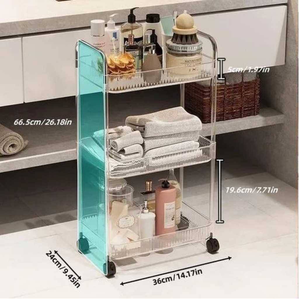 1pc Acrylic Clear 3 Tier Utility Cart, Rolling Cosmetics Laundry Organization Trolley Cart With Handle And Wheels, Multifunctional Storage Shelves Side Table For Kitchen Living Room Office