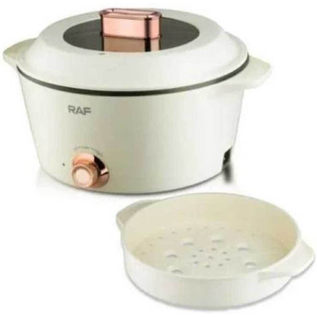 RAF 7 Plus 5 Litres Multipurpose Non-Stick Electric Hot Pot Stew Steamer Saucepan Frying Pan Cooker - Cream