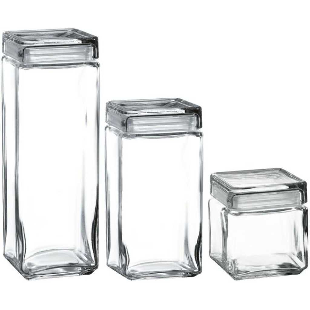 4 Piece Of Transparent Square Acrylic Storage Jars Stackable Clear Food Preserve Airtight Container With Lids Organizer Canisters