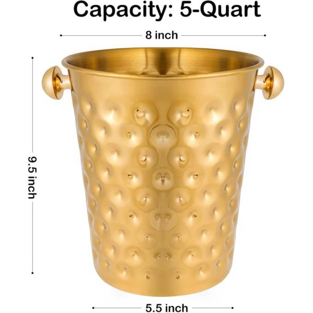 Fashionable And Creative Ice Bucket Stainless Steel Golden Hammered Mirror Pattern Ice Bucket Wine Champagne Ice Barrel For Party, Wedding, Banquet