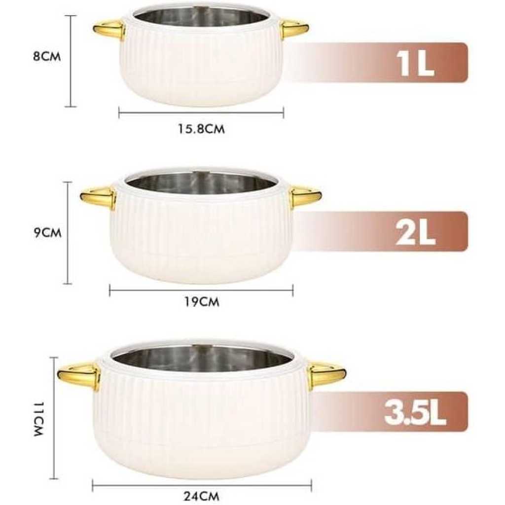 3 Piece Set 1L+2L+3.5L Luxury Food Warmer Insulated stainless Steel Hot Pot Casserole Set Food Warmer Containers