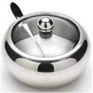 Stainless Steel Sugar Bowl with Lid And Spoon Serving Dish Clear Glass Lid Storage for Salt, Candy, Coffee Box Holds.