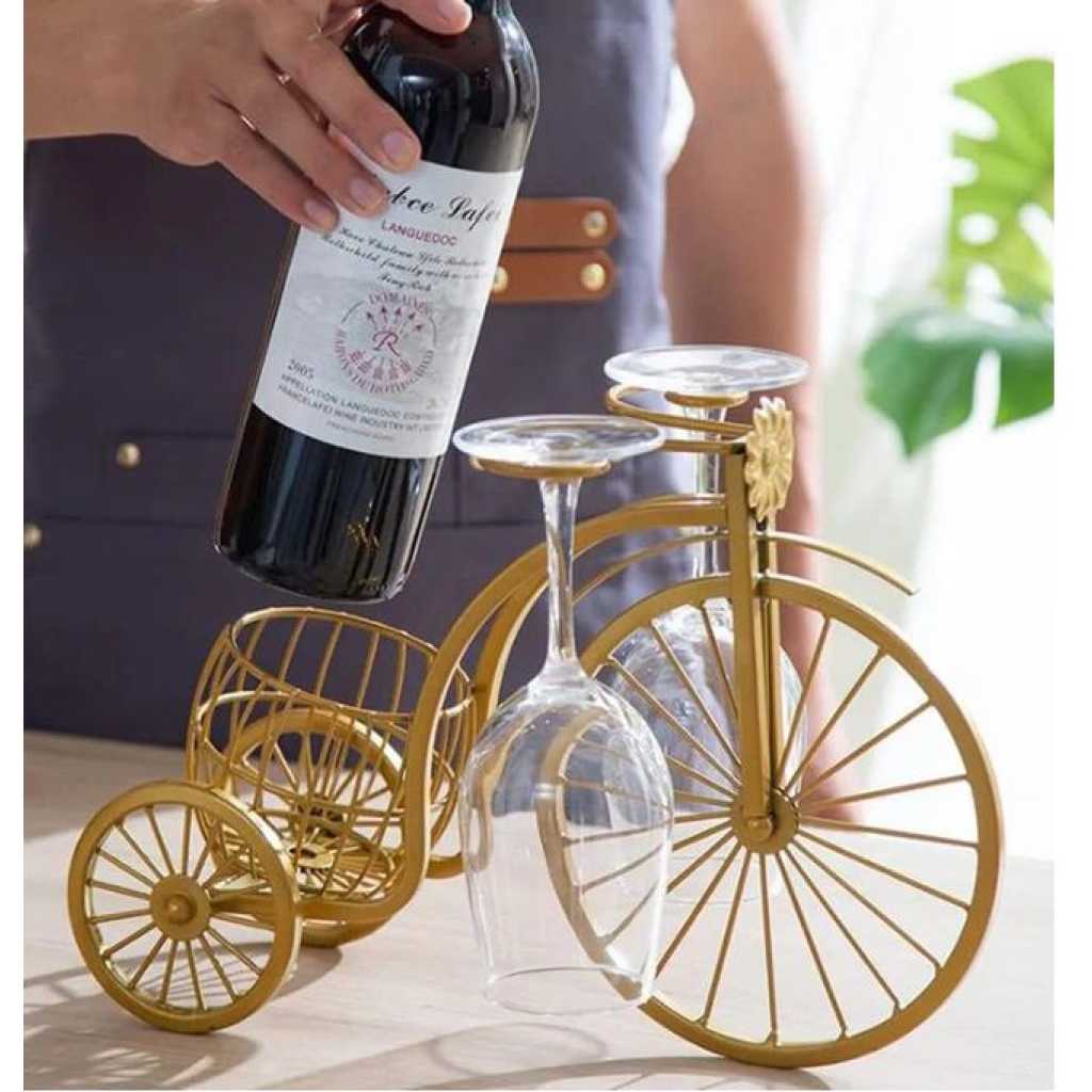 Vintage Metal Bicycle Wine Rack Holder Stand Free Standing Small Tabletop Bottle Holder Water and Wine Bottle Holder for Home Kitchen Dining Room