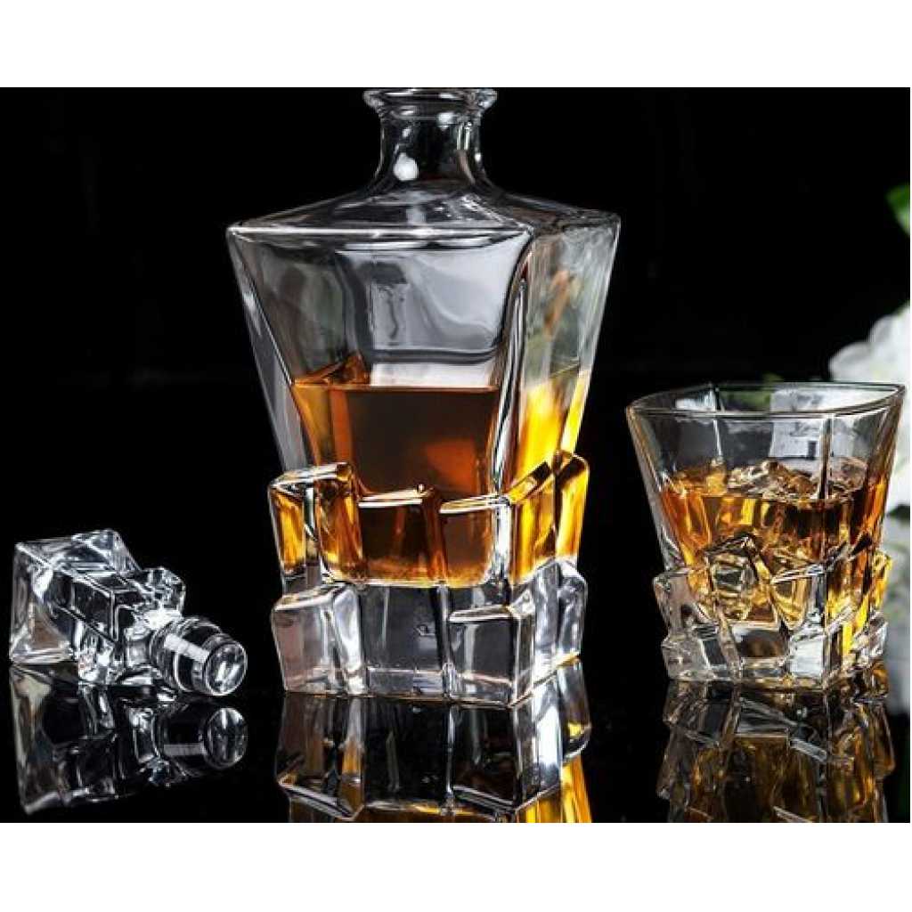 Premium Crystal Clear 7Pcs Bar Set, 1 Decanter Bottle(850ml) with 6 Whiskey Glasses(300ml), Perfect for Scotch, Bourbon, Wine, Vodka, Cocktail, Tequila, Rum Best Gift (Stone Base)