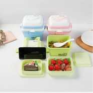 Storage Lunch Box with Hidden Handle Four-sided Buckle Mobile Phone Holder Plastic Bento Box Three Separation Food Warmer Container Box