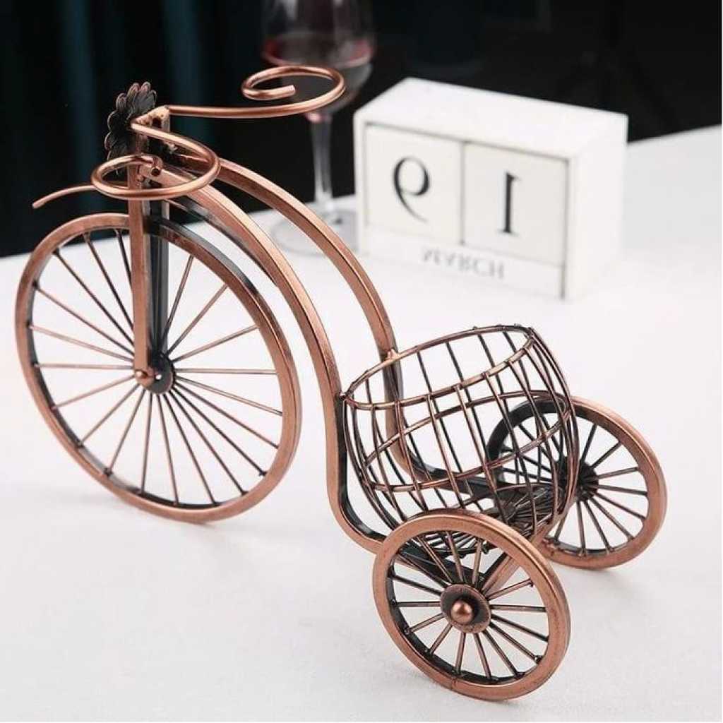 Vintage Metal Bicycle Wine Rack Holder Stand Free Standing Small Tabletop Bottle Holder Water and Wine Bottle Holder for Home Kitchen Dining Room