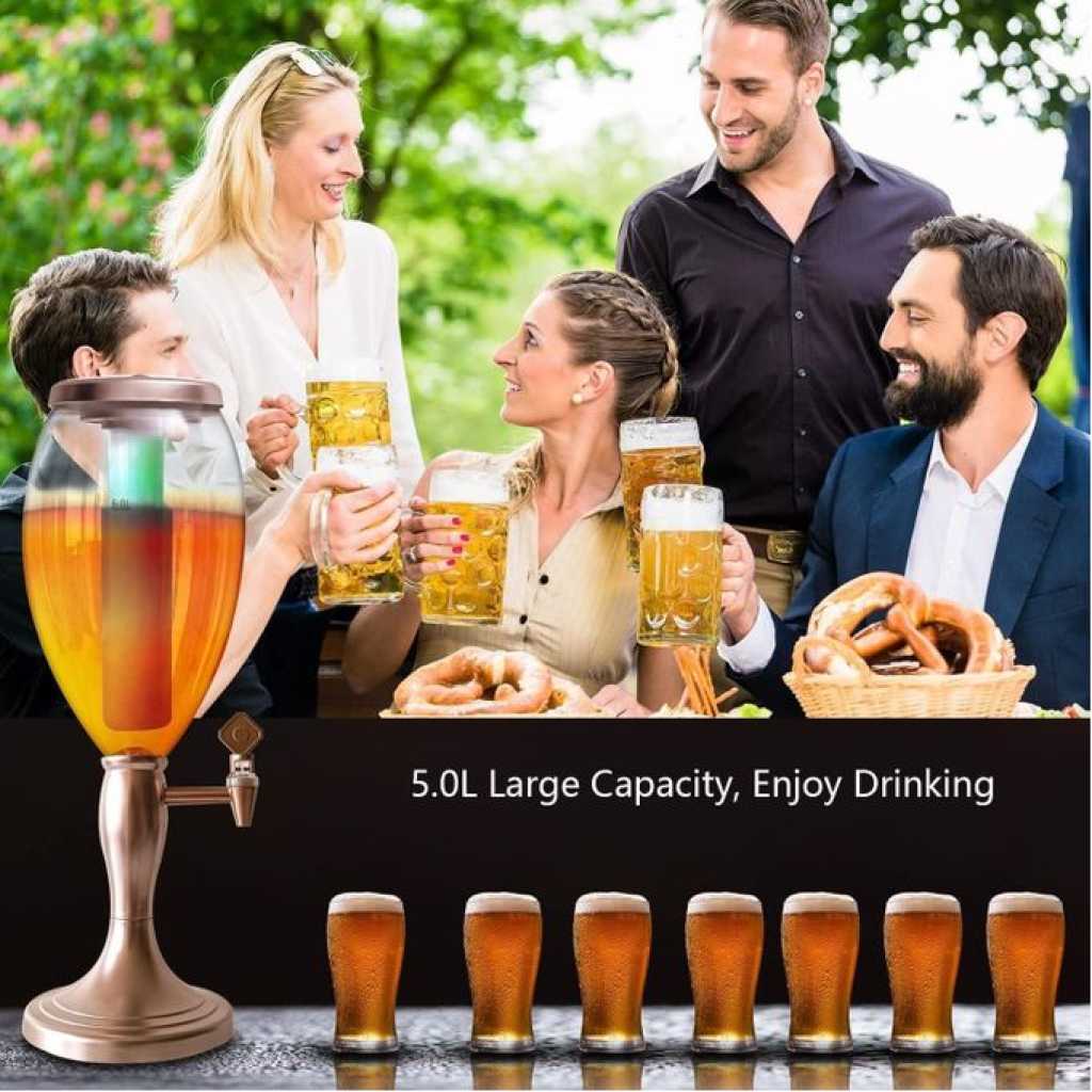 3L Beer Tower Dispenser, Tabletop Beer Tower with LED Lights,Tap And Removable Freeze Ice Tube, Durable Beverage Tower Dispenser Perfect for Party Home Bar Family Buffet Restaurant