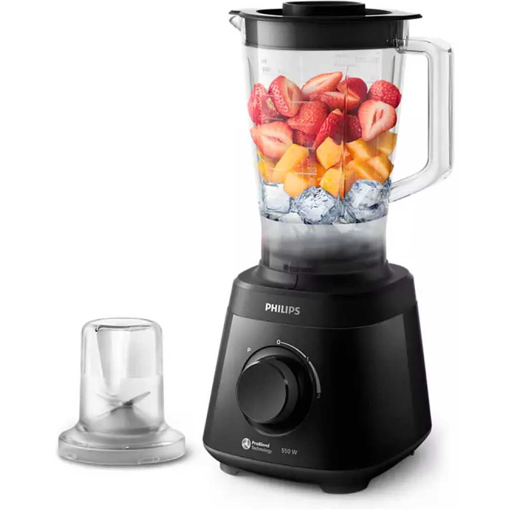 Philips Blender 3000 Series, ProBlend System, 2L Plastic Jar, 550W, 2 Speed Setting + Pulse, Black, HR2141/90