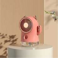 Usb Rechargeable Pussycat Water Ice Mist Spray Fan Misting Silent Portable Fan, Plastic 3 Speeds Small Desk Fan, Cat Shape Mute Gas Cooler Office Fan for Bedroom Outdoor