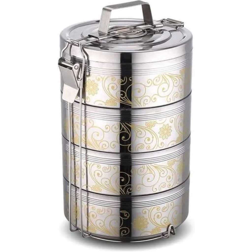 26CM Stainless Steel Air Tight 5 Layers Food Container Carrier Lunch Box Tiffin -Silver