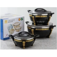 Double Walled Inner Stainless Steel Casserole Hotpot Food Warmer Hotcase Roti Server with Easy Locking System Serving Dishes, 3 PC Set