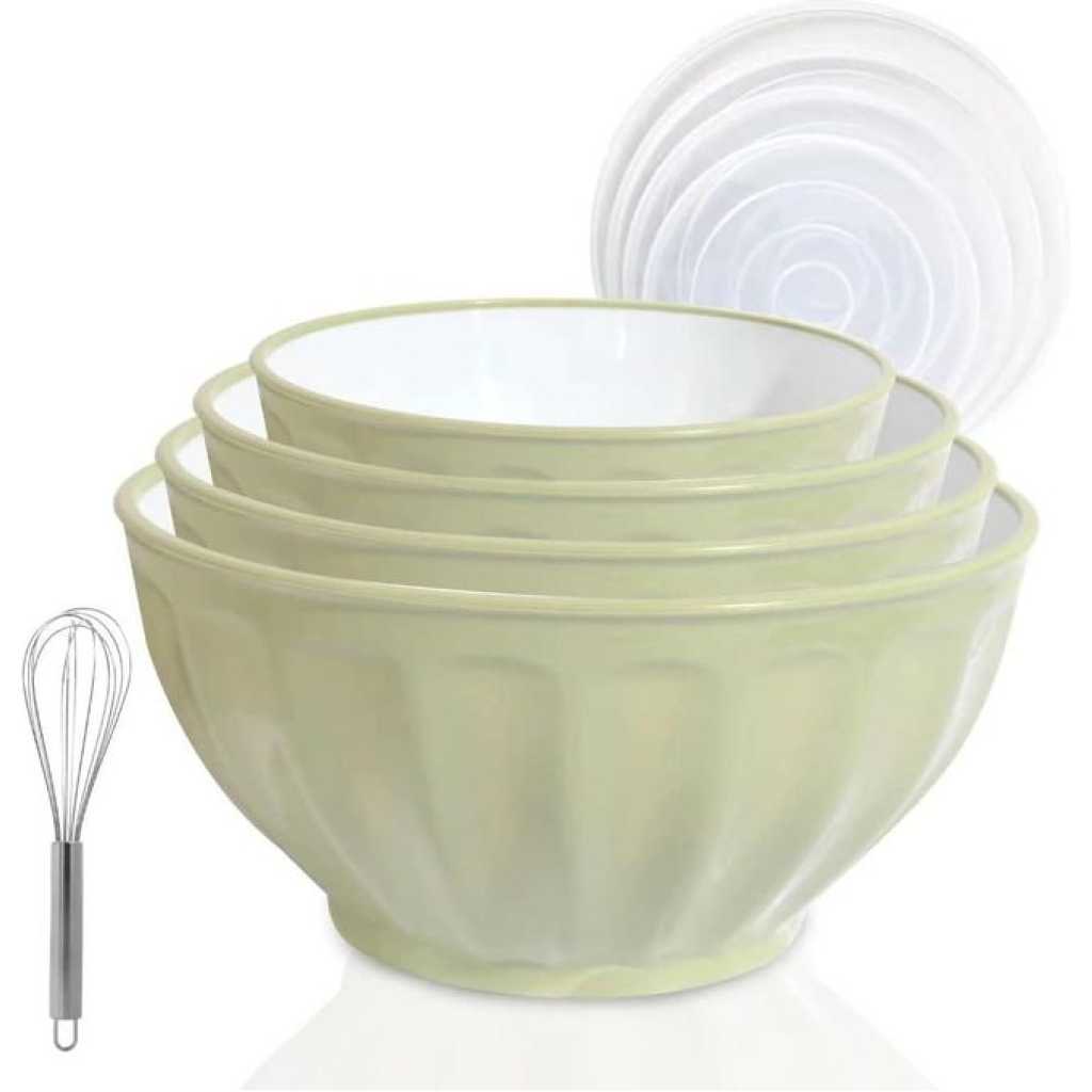 4 Piece Large Plastic Nesting Mixing Bowls With Lids Set,Includes 4 Microwave safe Mixing Bowl For Kitchen Prepping, Baking,Cooking Food Salad Bowl