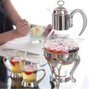 Regent Ovation Deluxe Stainless Steel Coffee/Tea Warmer - 6 Cups, Glass Teapot, Candle Holder Warmer