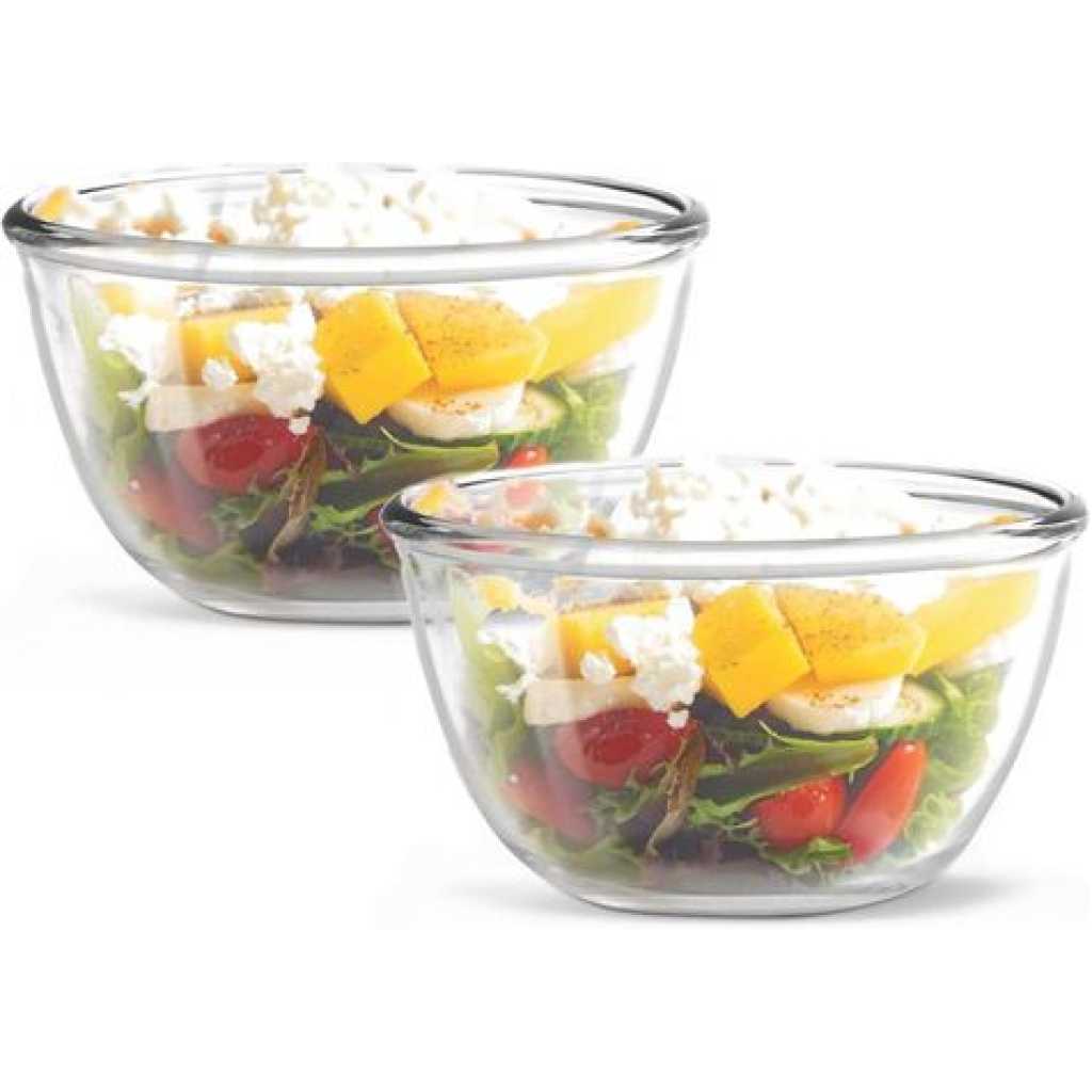 2 Piece Borosilicate Glass Serving Mixing Bowls For Kitchen & Dining Dishes 1600Ml + 2500Ml- Colorless