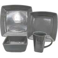 16-Piece Ceramic Squre Stoneware Dinner Plates Set Dessert Sideplates Cups Bowls Dinnerware Set- Grey