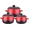 6 Piece Enamel Saucepans Cookware Set Suitable For Induction Coooker- Red/Black