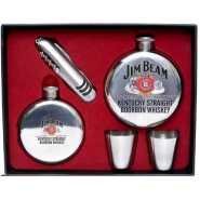 Jim Beam Liquor 2 Hip Flasks 2 Shot Glasses Gift Set Stainless Steel Pocket Drinking Whiskey Flask For Men And Women Festival Gift- Silver