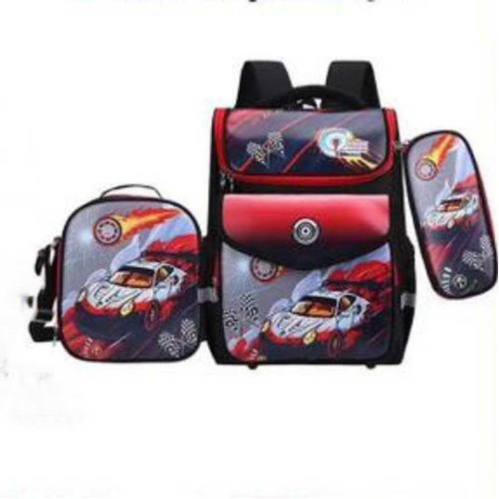 Cartoon Pattern Students Shoulder Backpack Set Of 3 Piece Kids School Bag Lunch Bag Pen Pouch Carrier Bag -Multicolor