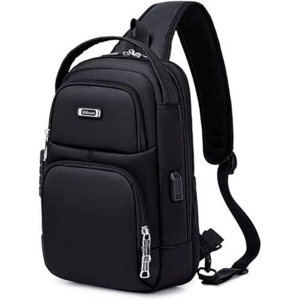 Anti Theft Bag For Men Women, Sling Bag, Man Bags For Men Cross Body, Casual One Shoulder Backpack With USB Charging Port For Travel, Hiking, Commute -Black